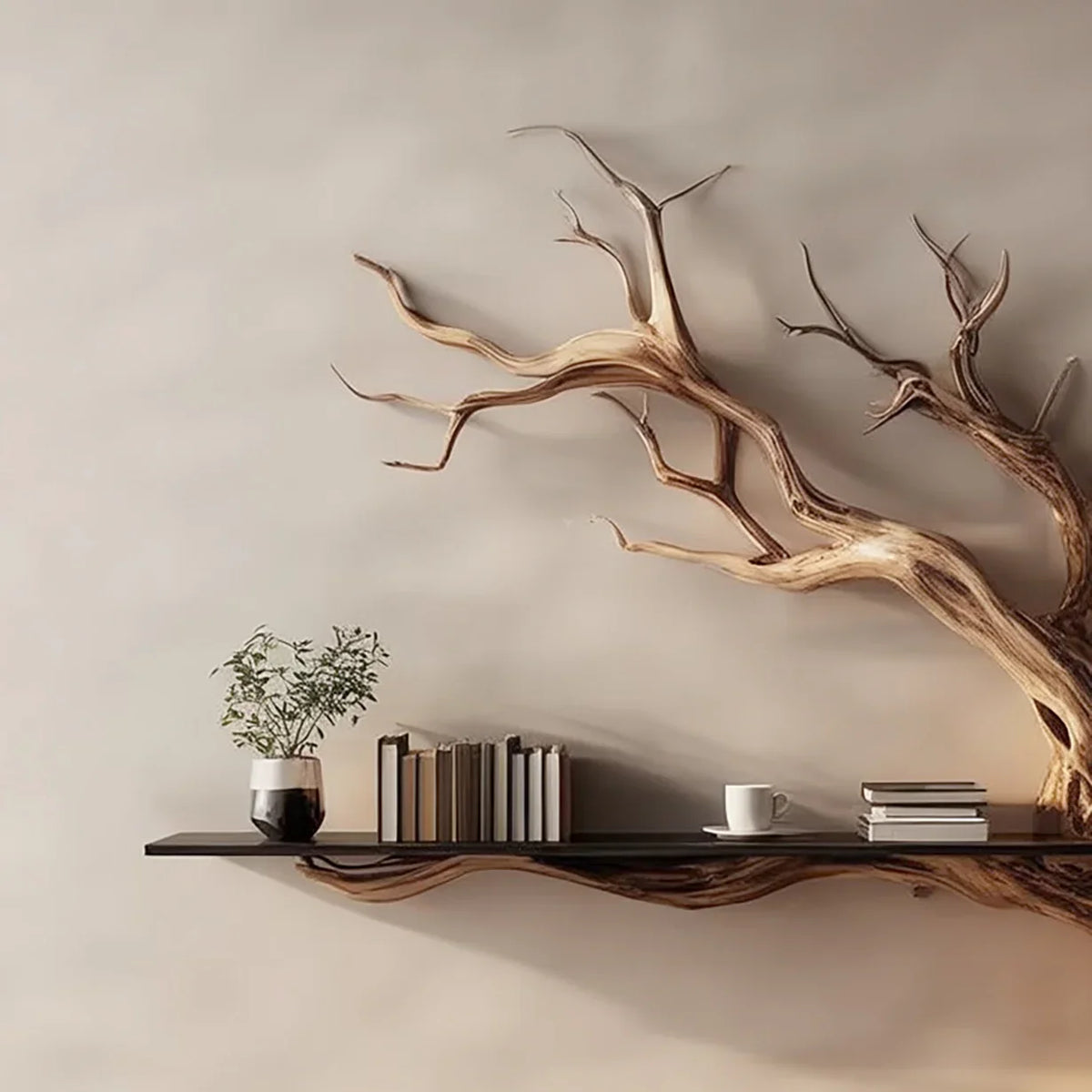 Handcrafted Wooden Tree Wall Shelf - Image 3