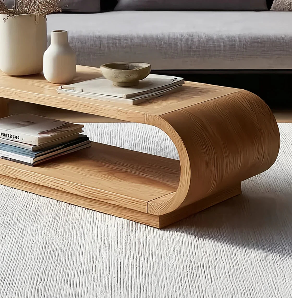 Modern Curved Wood Coffee Table - Image 4