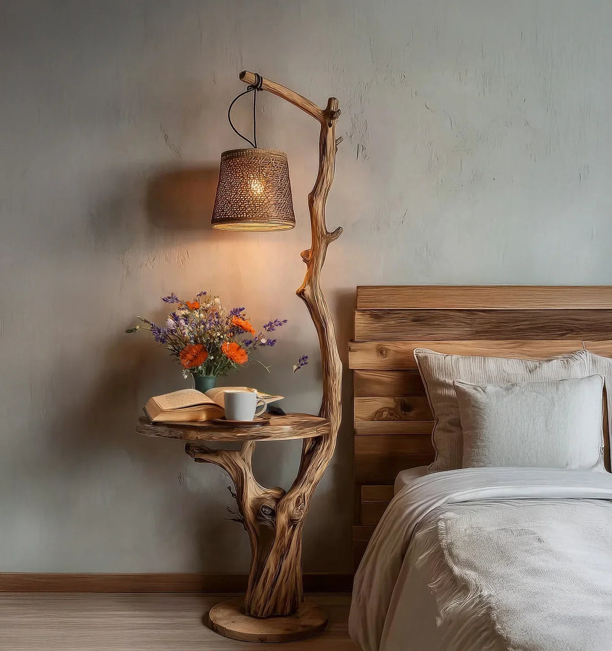 Rustic Driftwood Floor Lamp With Shelves - Image 3