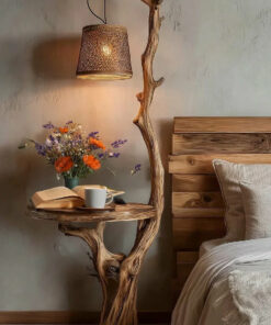 Rustic Driftwood Floor Lamp With Shelves