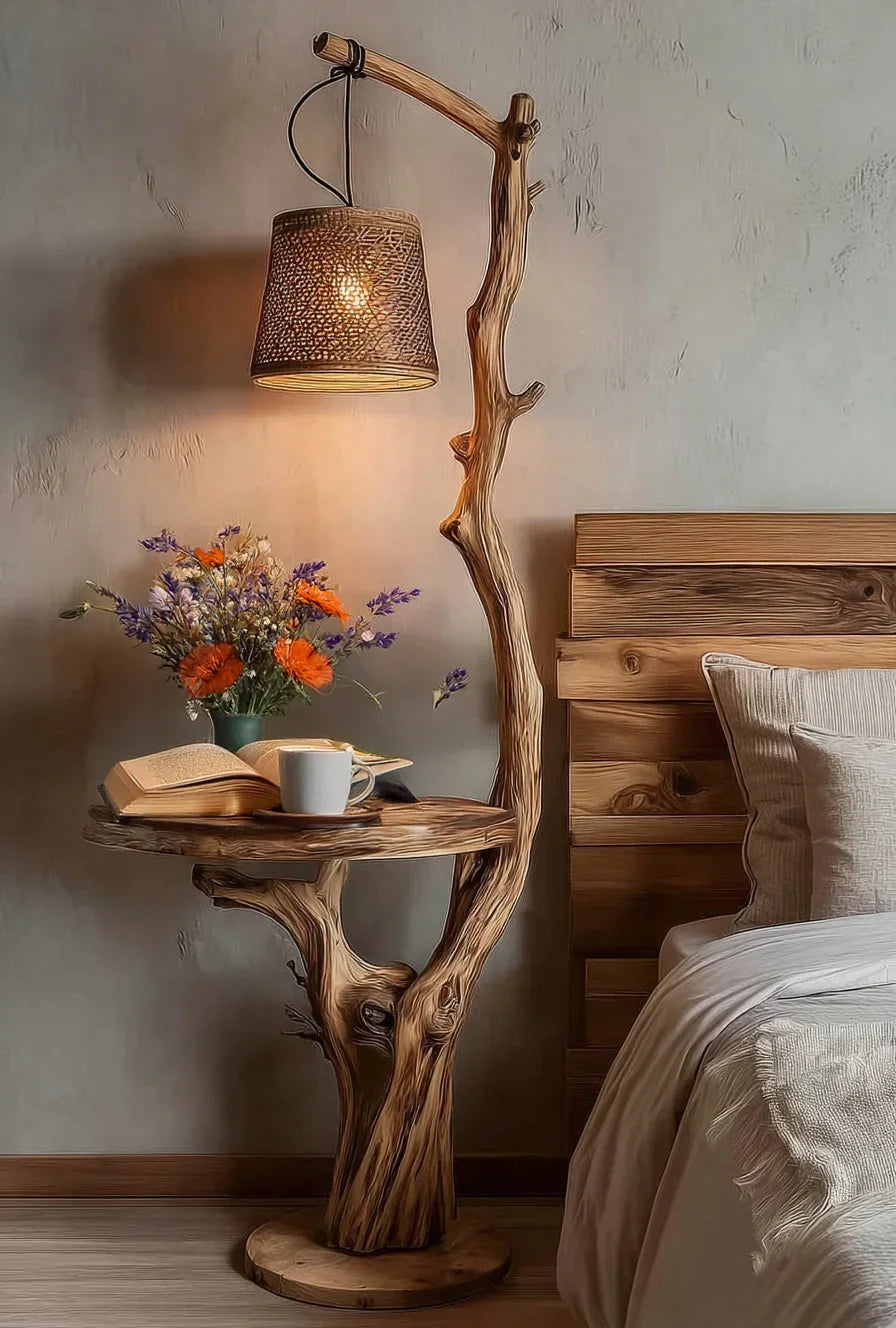 Rustic Driftwood Floor Lamp With Shelves