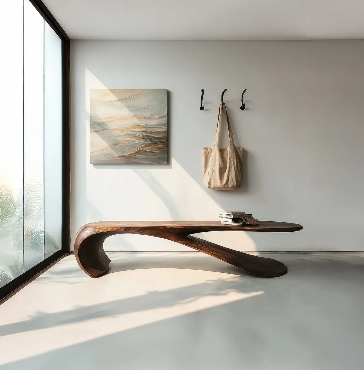 Handcrafted Sculptural Wood Bench - Image 5