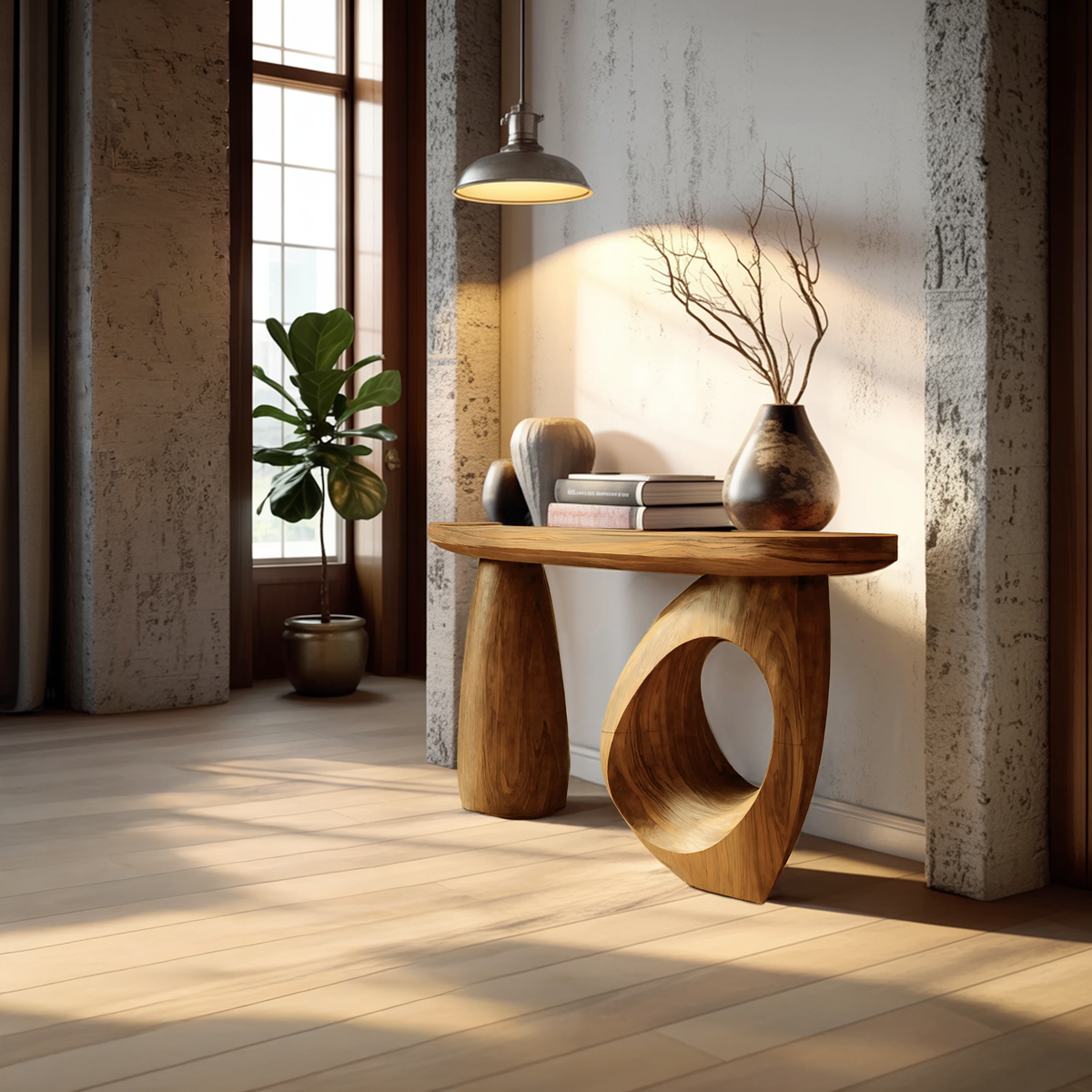 Mid Century Sculptural Live Edge Console Table For Luxury Entryway - Image 5