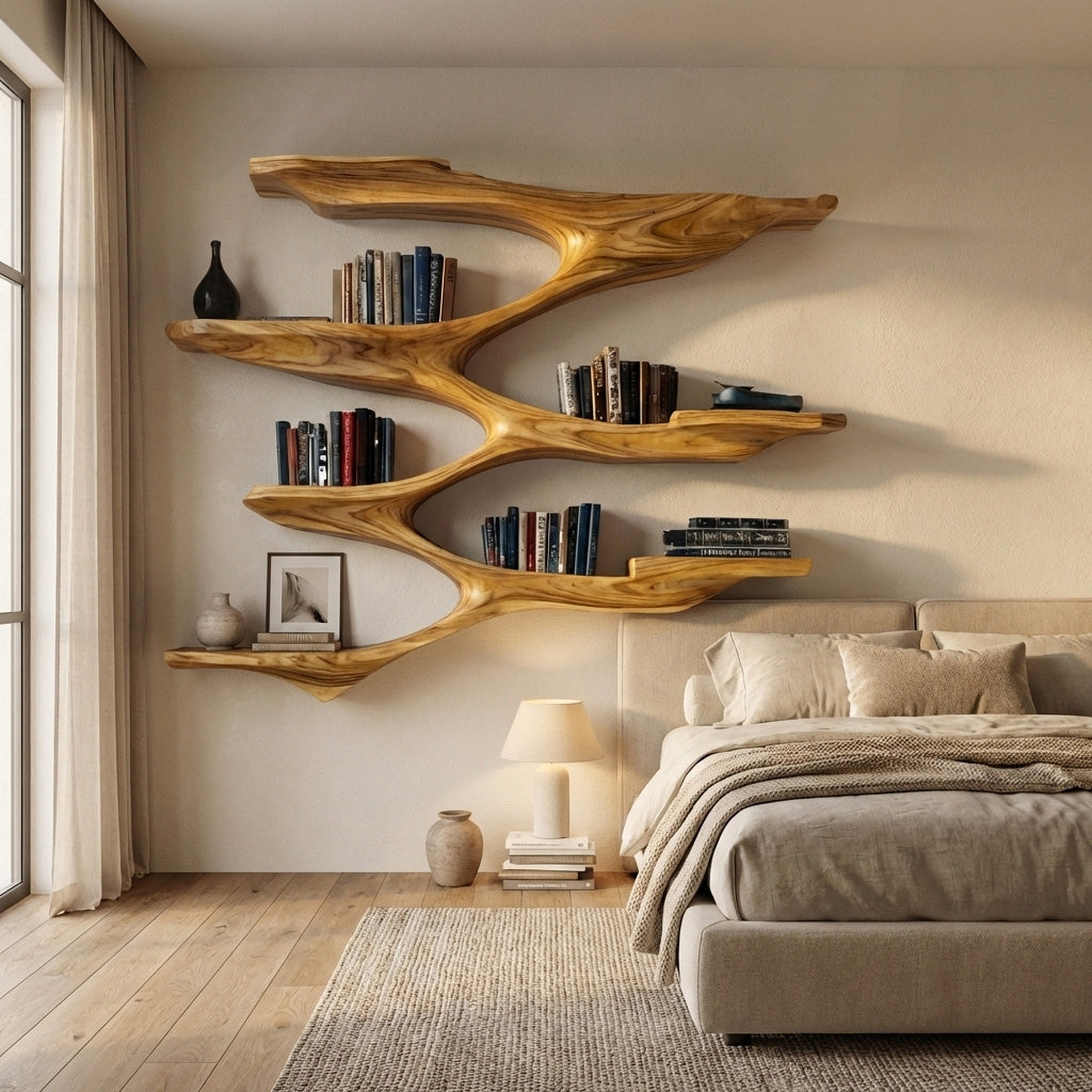 Mid Century Wooden Wall Shelf For Living Room Space - Image 5