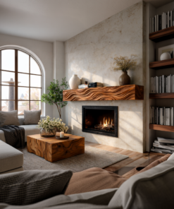 Alternative view of Wooden Fireplace Mantel With Wave Carved For Modern Home Decor