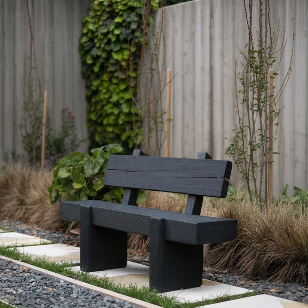Modern Solid Wood Outdoor Bench With Charred Finish For Garden Or Patio - Image 3