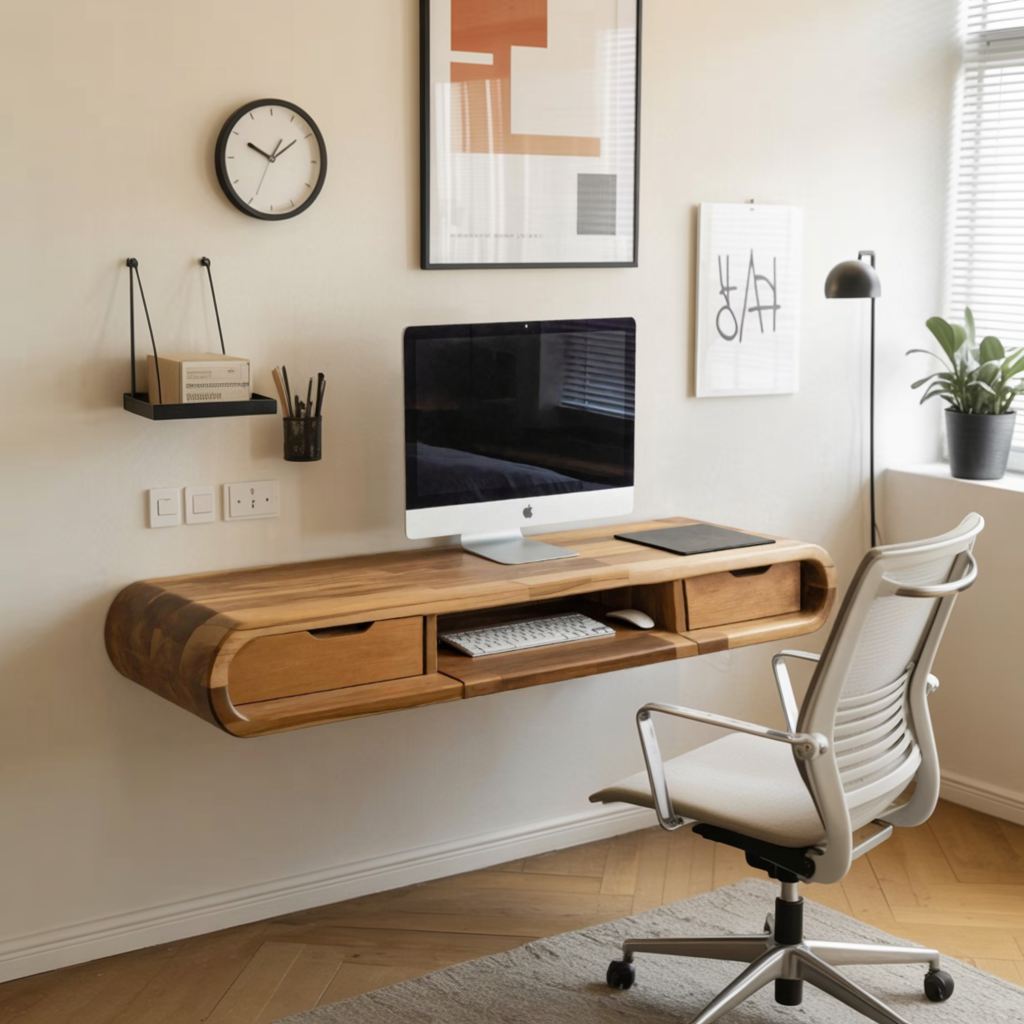 Modern Floating Wall Mounted Desk With Drawers For Bedroom And Office - Image 2