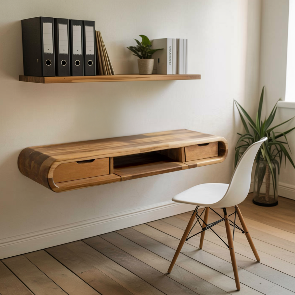 Modern Floating Wall Mounted Desk With Drawers For Bedroom And Office - Image 3