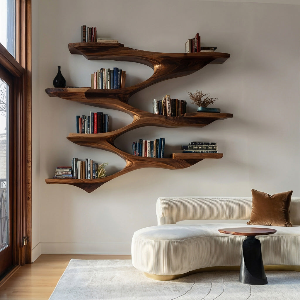 Mid Century Wooden Wall Shelf For Living Room Space - Image 6