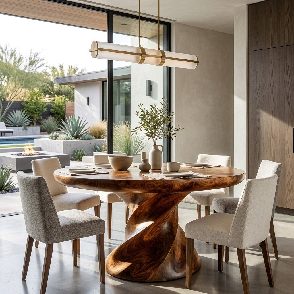 Contemporary Round Dining Table With Twisted Base For Dining Room - Image 6