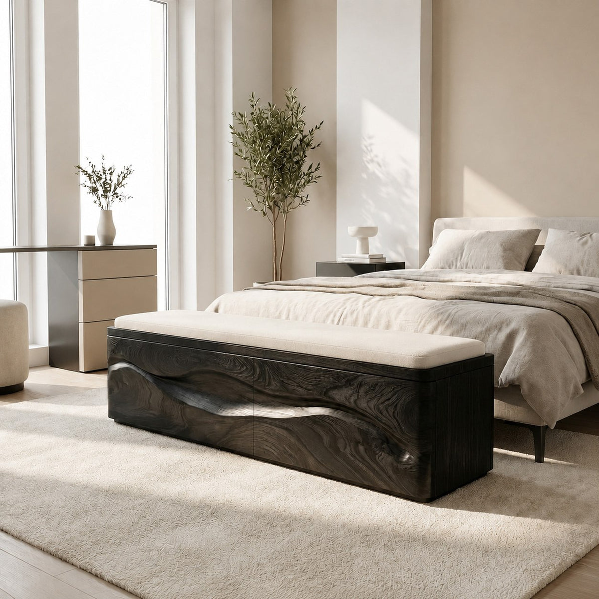 Modern Natural Wood Storage Bench For End Of Bed - Image 4