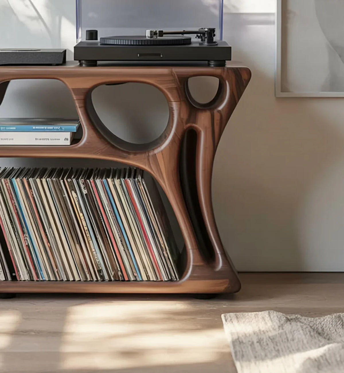 Sculptural Solid Wood Vinyl Record Cabinet - Image 4