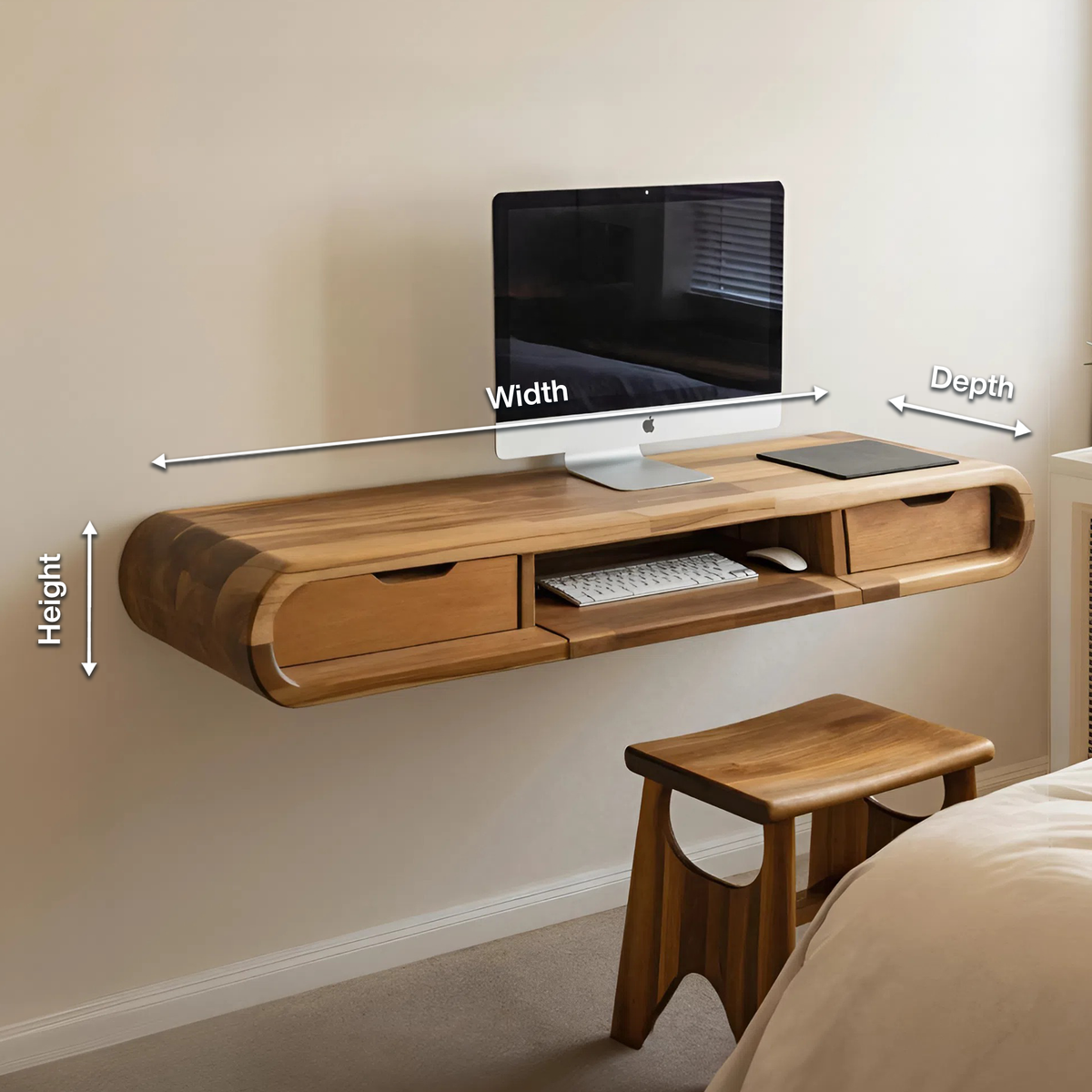 Modern Floating Wall Mounted Desk With Drawers For Bedroom And Office - Image 5