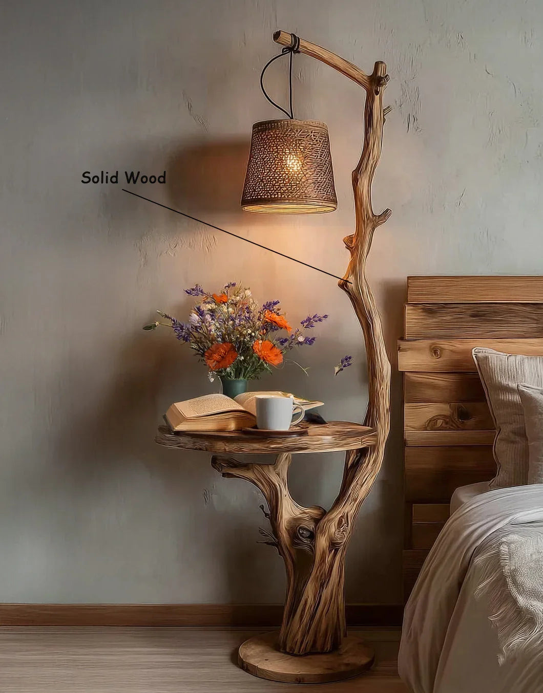 Rustic Driftwood Floor Lamp With Shelves - Image 4