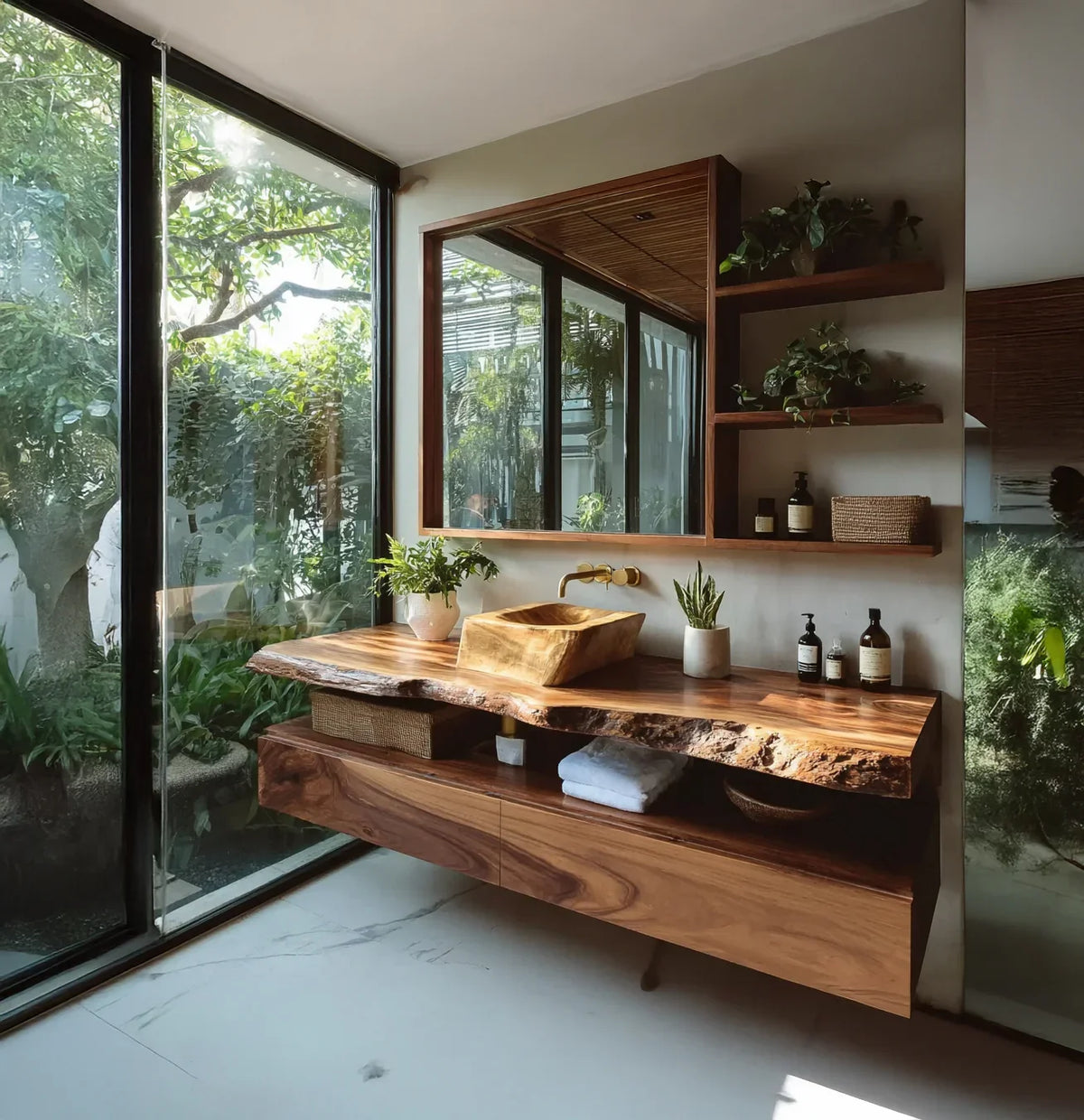 Handcrafted Solid Wood Bathroom Vanity With Storage And Rustic Design - Image 5