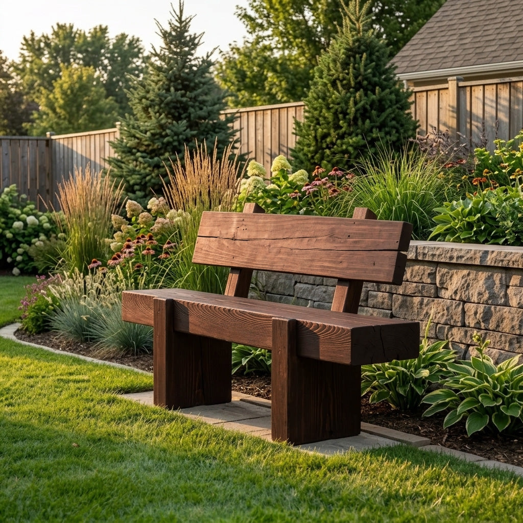 Modern Solid Wood Outdoor Bench With Charred Finish For Garden Or Patio - Image 7