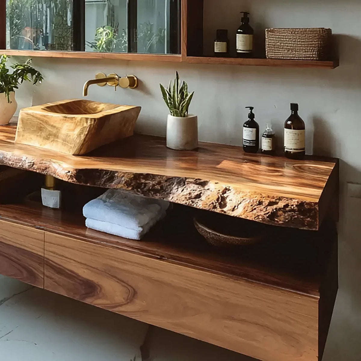 Handcrafted Solid Wood Bathroom Vanity With Storage And Rustic Design - Image 4